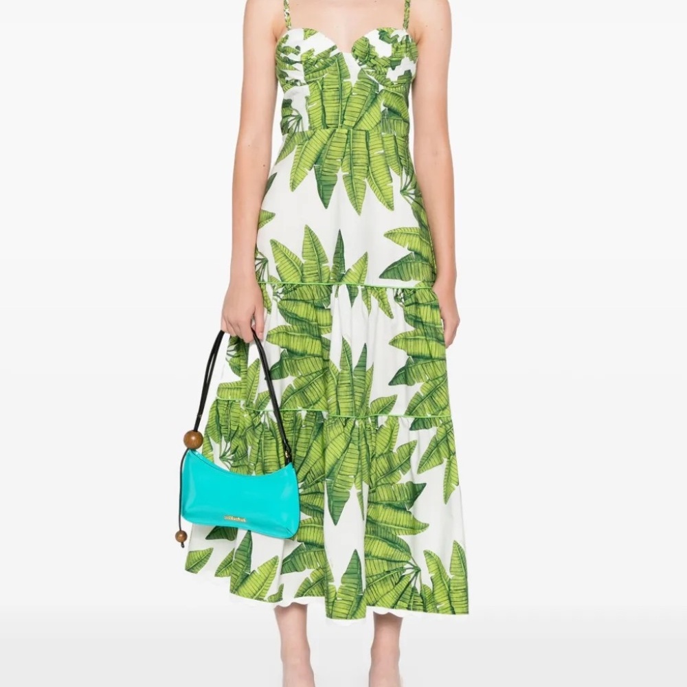 FARM Rio White Maxi Dress with Green Palm Print